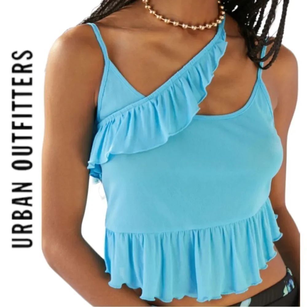 NEW  UO Urban Outfitters Asymmetrical Blue Ruffle Cami Top S M